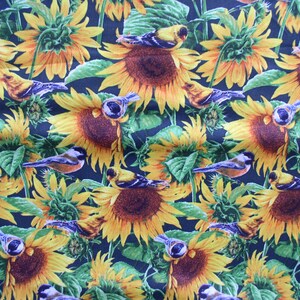 Sunflowers and Birds 44/45&quot; 100% Cotton Fabric CLEARANCE Fabric