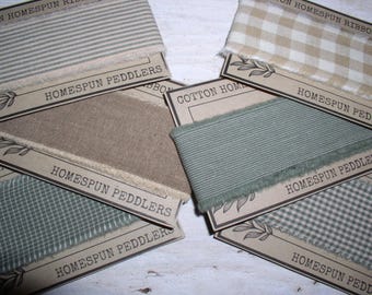 Homespun Torn Ribbon Strips 12 yds Various Sage Wheat Cream Khaki 1 Yd Homespun Strips 1.5" or 2" Width Junk Journal Scrapbook