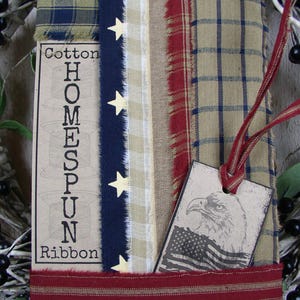 Homespun Ribbon Strips Americana Assortment 7 yds. Various Widths 7 - 1 Yd Homespun Strips 1.25"-2" Widths Junk Journal Scrapbook Ribbon