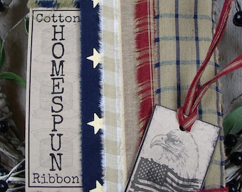 Homespun Ribbon Strips Americana Assortment 7 yds. Various Widths 7 - 1 Yd Homespun Strips 1.25"-2" Widths Junk Journal Scrapbook Ribbon
