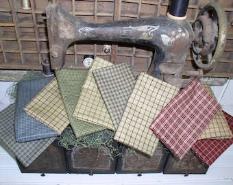 Homespun Fat Quarter Bundle Blue, Olive, Black, Wine Kamla Textiles Fall Fabric Bundle USA Rag Quilting Primitives Ornies