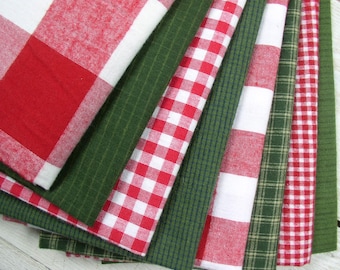 Green, Red, and White Check Flannel Fat Quarter Bundle (8 PC)