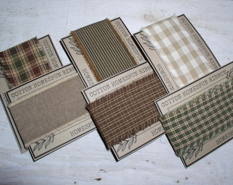 Homespun Torn Ribbon Strips 12 yds. Various Sage Brown Wheat and Khaki 1 Yd Homespun Strips 1.5" or 2" Widths Junk Journal Scrapbook Crafts