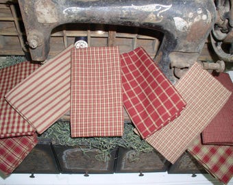 Red 8 PC Homespun Fat Quarter Bundle or By the Yard Dunroven House Fabric Bundle Rag Quilting Primitives Christmas/Valentine Ornies