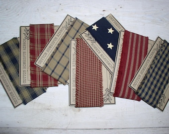 Homespun Torn Ribbon Americana Assortment 14 yds. Various 1 Yd Homespun Strips 1.5" or 2" Width Junk Journal Scrapbook Mason Jar Ties Crafts