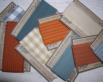 Fall Homespun Torn Ribbon Strips 18 yds. Various Orange Aqua Wheat 1 Yd Homespun Strips 1.5" or 2" Widths Junk Journal Scrapbook Crafts