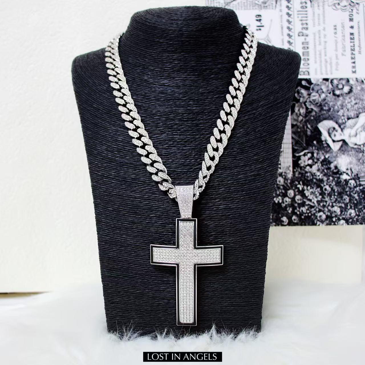 Real Solid 925 Sterling Silver Large Nugget Cross Hip Hop Pendant