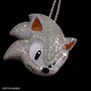 Bling Hip-Hop Sonic The Hedgehog 3D Anhänger - Iced Out Bold Bling w / CZ Stones Cartoon Streetwear Schmuck für Männer & Frauen Grillz Rapper Geschenke