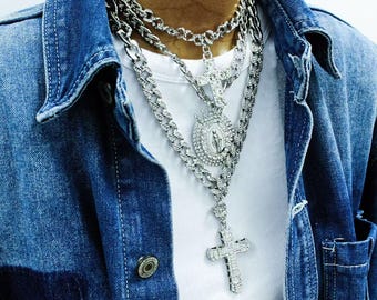 Bling Hip Hop Cross Necklace Set: Triple Layered Rapper Chains - Etsy