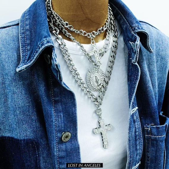 Bling Hip Hop Cross Necklace Set: Triple Layered Rapper Chains - Etsy
