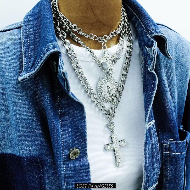 Bling Hip Hop Cross Necklace Set: Triple Layered Rapper Chains - Etsy