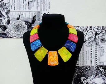 Handmade Bohemian Gemstone Necklace: Polished Rainbow Stone Pendant
