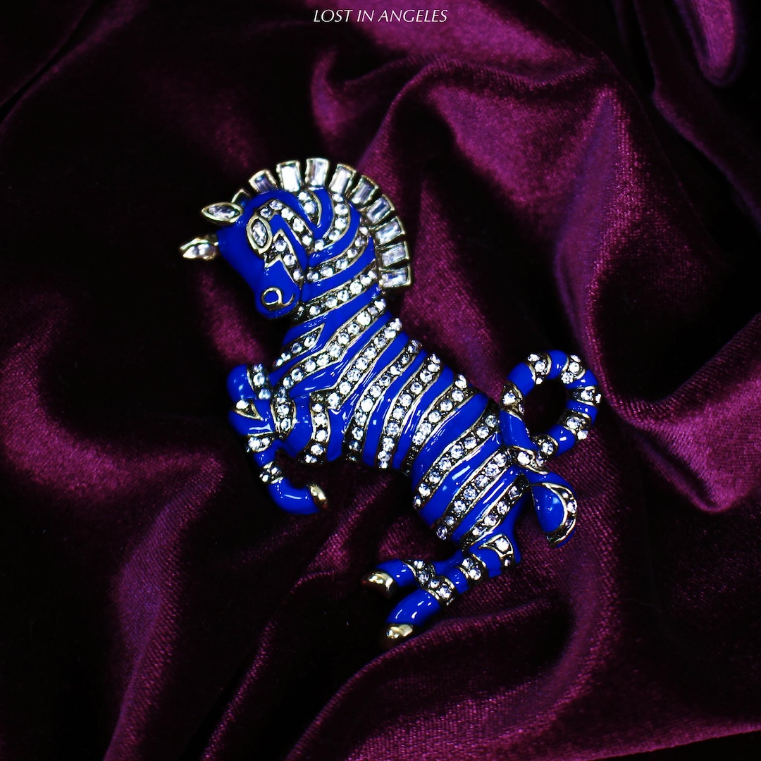 Blue Enamel Zebra Brooch – Vintage Style Rhinestone Animal Pin - Etsy