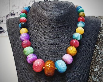 Vibrant Multicolor Agate Beaded Necklace: Handcrafted Boho Statement Jewelry