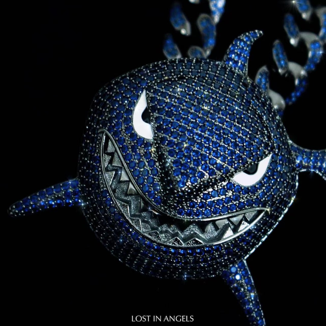 Hip Hop Men's Stainless Steel Bling Iced Out Boxing Shark Pendant Necklace