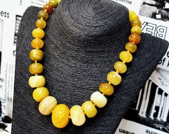 Yellow Glass Agate Beaded Necklace: Handcrafted Boho Statement Jewelry