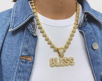 Iced Out "BLESS" Cuban Chain: Hip Hop Bling Necklace