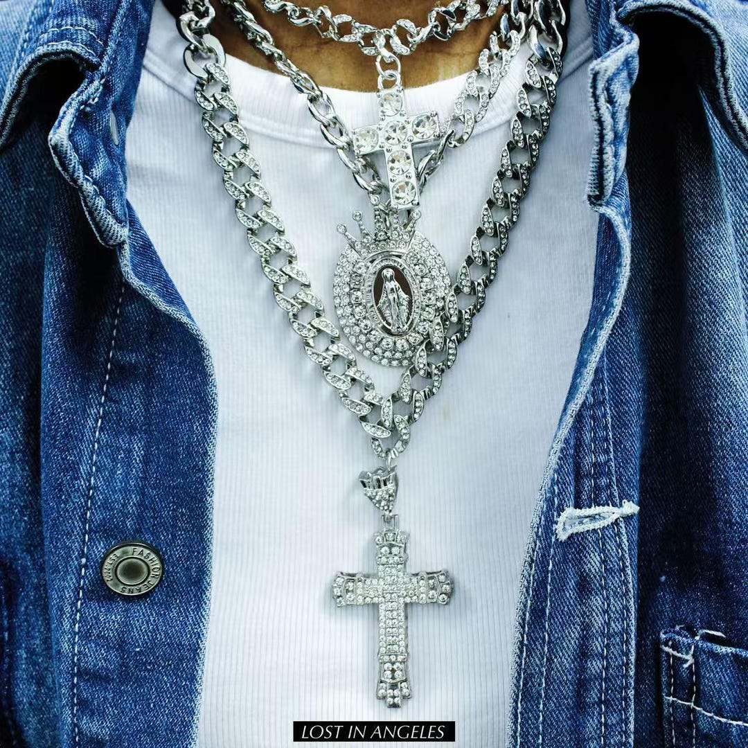 Bling Hip Hop Cross Necklace Set: Triple Layered Rapper Chains - Etsy