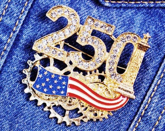 America 250th Anniversary Brooch, Red White Blue Enamel Pin, 1776-2026 Patriotic Lapel Accessory