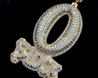 Collana con ciondolo Iced O Block: placcata in oro Hip Hop Bling