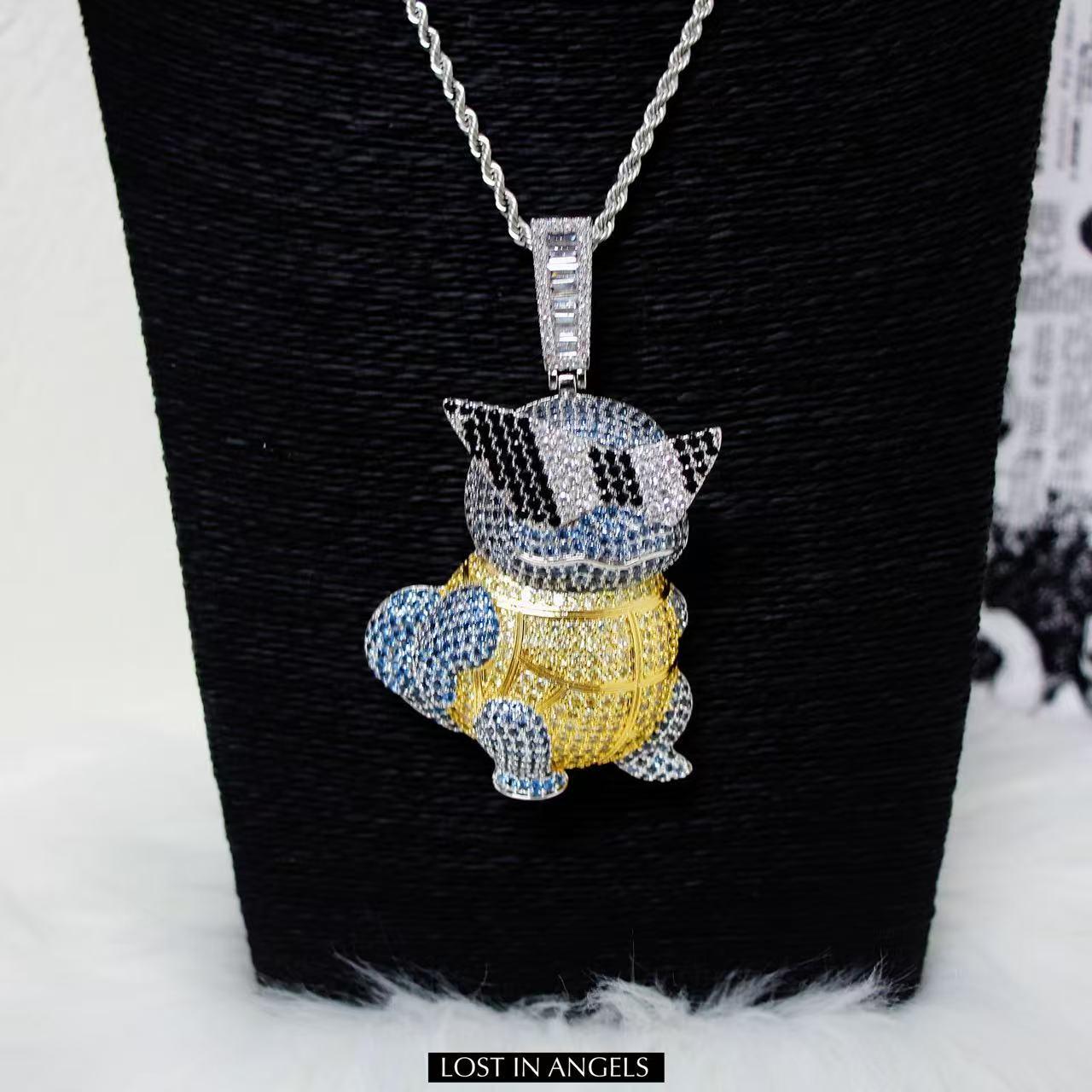 Men's Iced Out Cartoon Pendant - 18K Gold Plated 316L Stainless Steel Chain With CZ Stones, 70cm