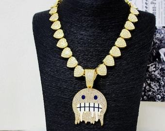 Iced Out Rapper Face Pendant: Cubic Zirconia Cuban Chain Necklace