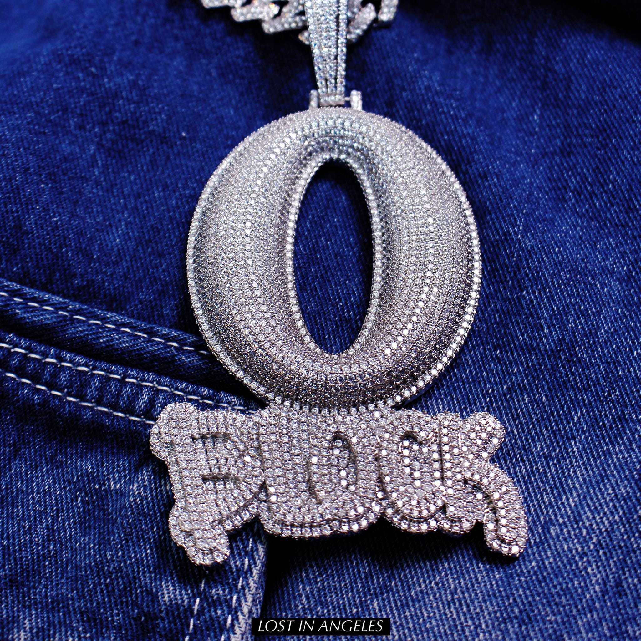 Iced Out Large O Block Pendant Necklace: Sliver Plated Hip Hop Bling - Etsy