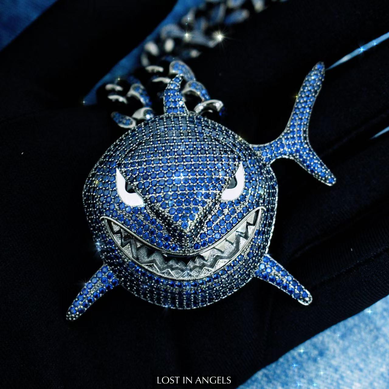 Hip Hop Men's Stainless Steel Bling Iced Out Boxing Shark Pendant Necklace main image 1