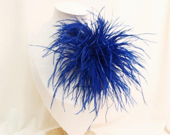Royal Blue Feather Flower Brooch – Large Statement Pin for Weddings, Derby, Ascot, Hats, Bags