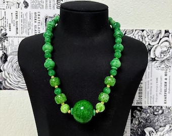 Oversized Green Frog Skin Art Necklace: Handmade Boho Statement Jewelry