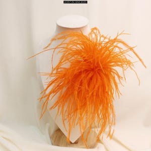 May include: A vibrant orange feather accent piece, possibly a fascinator or hair accessory, displayed on a white mannequin head. The feathers are dense and create a full, textured appearance. The text "LOST IN ANGELES" is visible at the top.