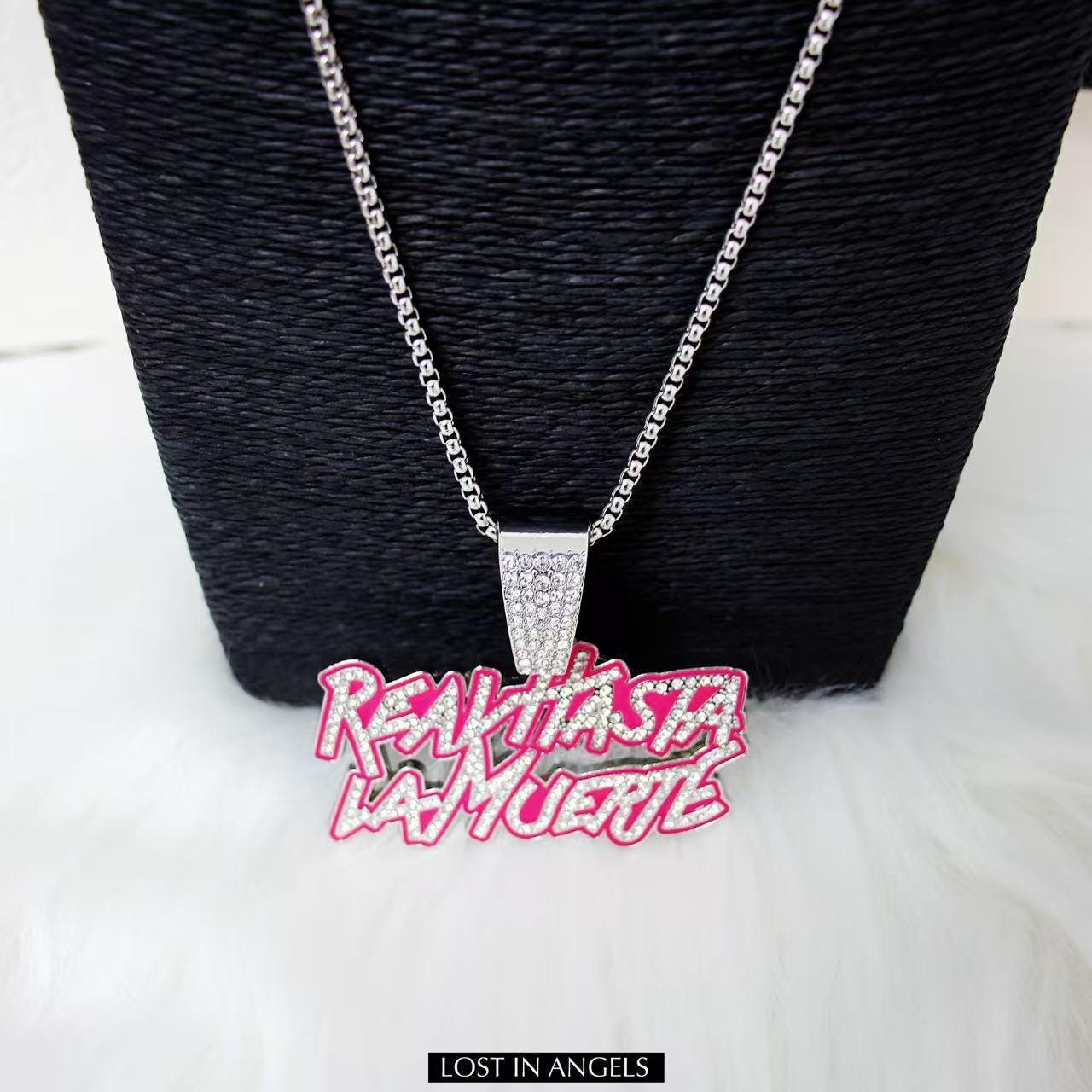 Pink CZ 'real Hasta La Muerte' Pendant Necklace - Hip Hop Grillz