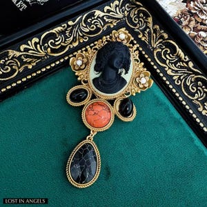 Victorian Cameo Brooch: Antique Bronze Gothic Portrait Pin