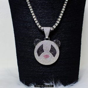 Collar con colgante de panda brillante estilo hip hop - Cadena cubana de plata / Joyería para hombre y mujer / Accesorio de estilo urbano / Regalo con grillz
