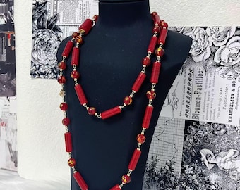 Handmade Red Agate Tube Bead Necklace: Imperial Chinese Jewelry
