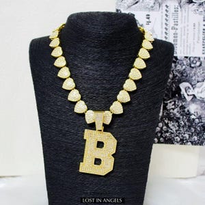 Cadena cubana de hip hop chapada en oro helado con colgante de letra llamativa Y2K, collar brillante, joyería con inicial personalizable, regalo para Grillz para él y ella