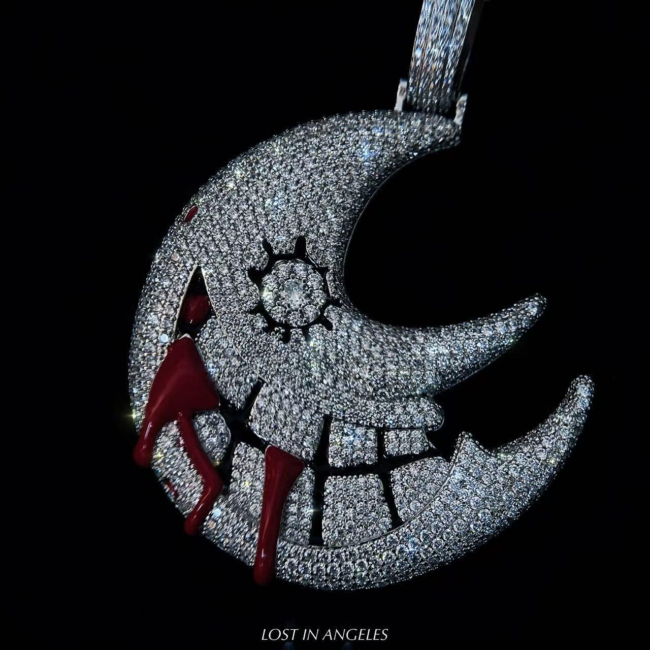 Iced Out Moon Pendant Necklace: Hip Hop Bling, Glow-in-the-dark - Etsy
