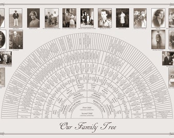 Custom Family Tree  20x30 8-Generation Fan Chart with Photos