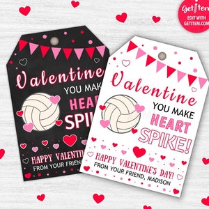 Bearbeitbar Sie machen mein Herz Spike Valentine Tag Teammate Geschenk Sport Klassenzimmer Non-Candy Printable Volley Baller Valentinstag Tag-ID: VT32