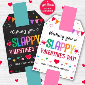 Editable Valentine Slap Bracelet Tags Slap Bracelet Valentine&#39;s Day Printable Classroom School Teacher Staff Non-Candy Valentine id: VT11