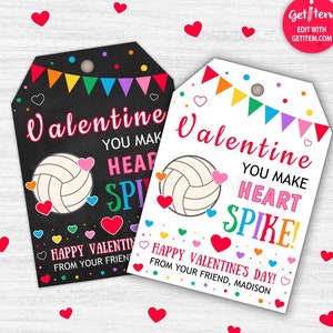 Bearbeitbar Sie machen mein Herz Spike Valentine Tag Teammate Geschenk Sport Klassenzimmer Non-Candy Printable Volley Baller Valentinstag Tag id: VT30