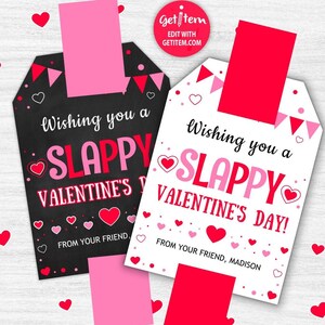 Editable Valentine Slap Bracelet Tags Slap Bracelet Valentine&#39;s Day Printable Classroom School Teacher Staff Non-Candy Valentine id: VT12