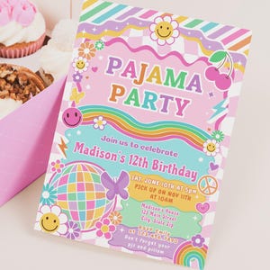 Editable Pajama Birthday Party Invitation Preppy Tween Teen Pajama Birthday Varsity Fashion Sleepover Birthday Party TBA id: TB21