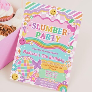 Editable Slumber Birthday Party Invitation Preppy Tween Teen Pajama Birthday Varsity Fashion Sleepover Birthday Party TBA id: TB22
