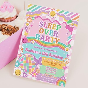 Editable Sleepover Birthday Party Invitation Preppy Tween Teen Pajama Birthday Varsity Fashion Sleepover Birthday Party TBA id: TB20