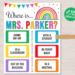 EDITABLE Where&#39;s the Teacher Sign Classroom Door Sign Custom Teacher Gifts Teacher Door Hanger Classroom Management id: WTS1