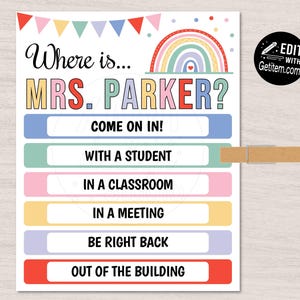 EDITABLE Where&#39;s the Teacher Sign Classroom Door Sign Custom Teacher Gifts Teacher Door Hanger Classroom Management id: WTS9