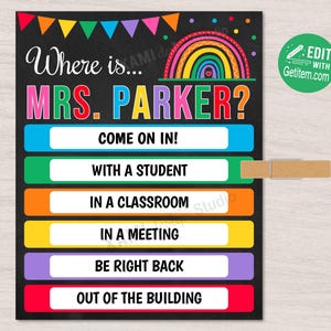 EDITABLE Where&#39;s the Teacher Sign Classroom Door Sign Custom Teacher Gifts Teacher Door Hanger Classroom Management id: WTS8