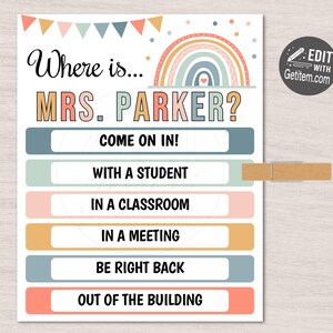 EDITABLE Where&#39;s the Teacher Sign Classroom Door Sign Custom Teacher Gifts Teacher Door Hanger Classroom Management id: WTS11