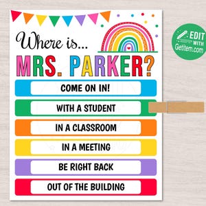 EDITABLE Where&#39;s the Teacher Sign Classroom Door Sign Custom Teacher Gifts Teacher Door Hanger Classroom Management id: WTS7